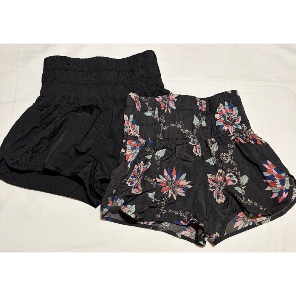 Free People Movement lot of 2 Running Shorts Small Black Floral The Way Home